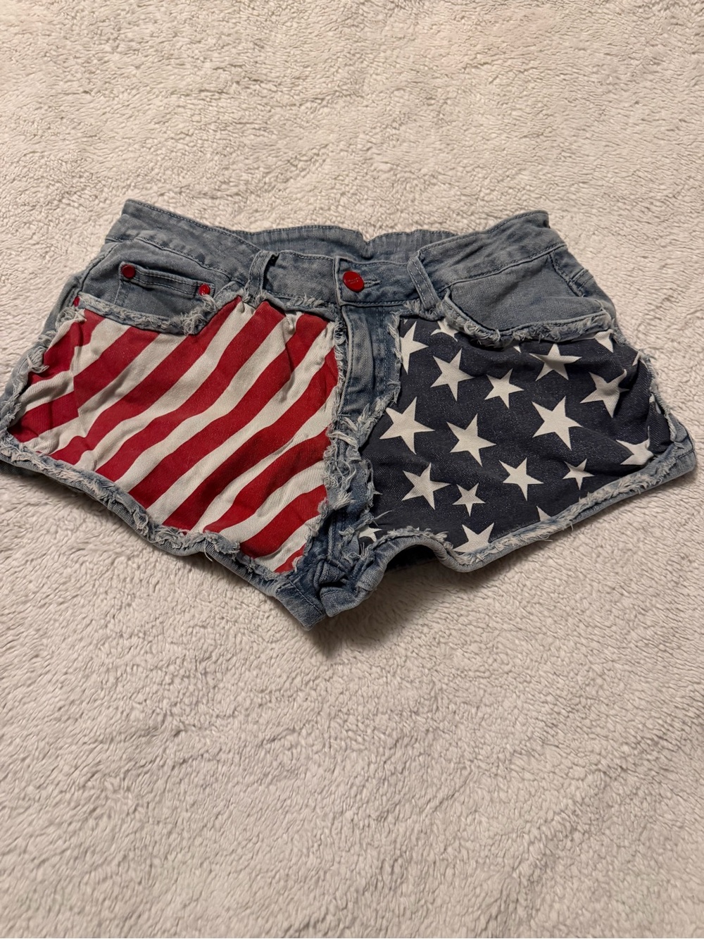 Denim Jean Flag Patchwork Women’s Shorts - Red & Blue
